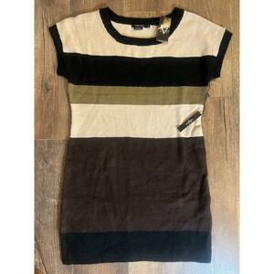 VERTIGO Womens Striped Sweater Dress Size L Black Beige Brown Wool Blend